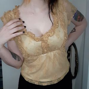 Vintage old ivory lace princess ruffle top